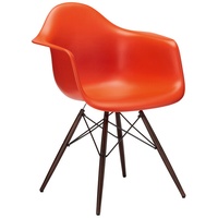 Vitra Stuhl Eames Plastic Armchair DAW 83x63x59 cm poppy red rot, Gestell: Ahorn nussbaumfarbig, Designer Charles & Ray Eames