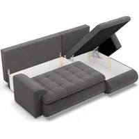 mebligo Rechts Ecksofa mit Schlaffunktion FORESTA, Sofa mit bettkasten Cord, Dunkelgrau - Grau