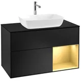 Villeroy & Boch Villeroy und Boch Finion Waschtischunterschrank F782HFPD 100cm, Abdeckplatte black matt, Regale Gold matt lacquer, Black matt lacquer