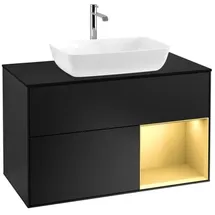 Villeroy & Boch Villeroy und Boch Finion Waschtischunterschrank F782HFPD 100cm, Abdeckplatte black matt, Regale Gold matt lacquer, Black matt lacquer