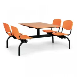 Esstisch für Schulen und Kantinen Biedrax JS3840t - Sitz orange, Tisch Kirsche