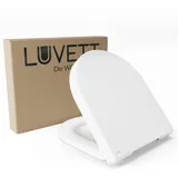 LUVETT WC-Sitz Premium, Softclose, Absenkautomatik, Sanitär, Oval D-Form Eckig (Inklusive 3 Befestigungsarten), mit Absenkautomatik, Wrap-Over, Duroplast, Deutsche Markenqualität weiß D-Form kompakt | 36.8 cm x 41.7 cm