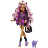 Monster High Clawdeen Puppe mit Animal-Print-Pullover und blondem Haar, Haustier und Puppenzubehör, Spielzeug für Kinder ab 4 Jahren, HHK52
