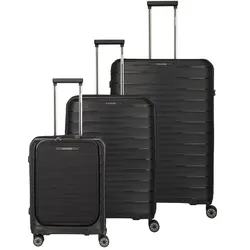 Travelite Mooby 4 Rollen Kofferset 3-teilig mit Dehnfalte  schwarz