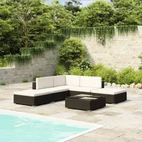 Ankonbej 6-tlg. Garten-Lounge-Set mit Auflagen Poly Rattan Schwarz - Schwarz