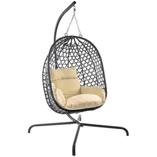 Goods+Gadgets Hängesessel mit Gestell; Hängekorb Sessel; Schwebeliege Rattan Outdoor & Indoor Relax-Stuhl; Egg Schaukel ideal für Garten, Terasse, Kinderzimmer, Leseecke UVM. 120kg Tragkraft (Beige)