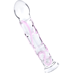 Glasdildo mit Aderung, 17 cm, rosa | transparent