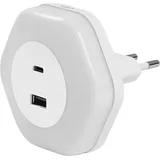 LEDVANCE LUNETTA HEXAGON Steckdosen-Nachtlicht, weiß, 5W, 5lm, warmweißes Licht, USB-A & USB-C Anschluss, LED-Technologie, Ladefunktionalität, lange Lebensdauer, Schutzklasse IP20, 3000K