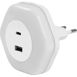 LEDVANCE LUNETTA HEXAGON Steckdosen-Nachtlicht, weiß, 5W, 5lm, warmweißes Licht, USB-A & USB-C Anschluss, LED-Technologie, Ladefunktionalität, lange Lebensdauer, Schutzklasse IP20, 3000K