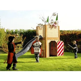Axi Spielhaus Arthur Braun - Rot mit Grauer Rutsche 110 x 319 x 195 cm
