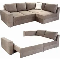 luma-home Federkern Ecksofa Schlafcouch L-Polsterecke mit Topper Bettkasten in Hell-Braun & 15108 - Hellbraun
