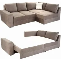 luma-home Federkern Ecksofa Schlafcouch L-Polsterecke mit Topper Bettkasten in Hell-Braun & 15108 - Hellbraun