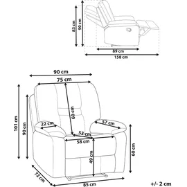 Beliani Fernsehsessel Bergen Samt 80 x 100 x 90 cm Dunkelgrau elektrisch mit Kissen