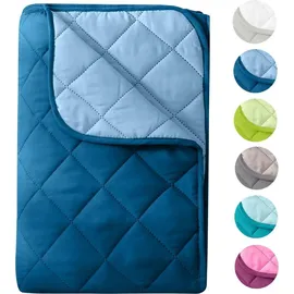 Wometo Microfaser Sommer Steppbett 155x220 dunkelblau & blau / OEKO-TEX / kochfest 95° / Leichtsteppbett für heiße Tage / ohne Bezug verwendbar