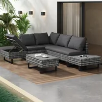Laxnb Garten Lounge Möbel Poly Rattan Gartenmöbel Set, Balkonmöbel, 4-5 Sitzer L-Form Ecksofa mit Tisch, Gartenlounge Outdoor Patio Terrasse Balkon Möbel, Sitzgruppe Sofa Lounge mit Kissen (Grau)