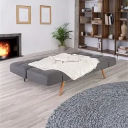 Schlafsofa, 2-Sitzer, mit Gästebett-Funktion, klappbare 2-in-1-Funktion: Sofa und Gästebett, Metallbeine, Stoff in Dunkelgrau, Raburg Yara