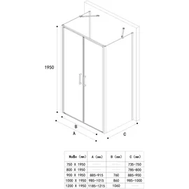 doporro Ravenna66 U-Form Duschkabine mit Drehtür 140 x 100 cm schwarz Klarglas D648360641500