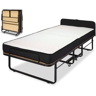 BedBox Gästebett Klappbett Federkern Matratze 90 x 200 cm mit gepolstertem Kopfteil gepolstertes Kopfteil und incl. Husse, super Comfort schwarz