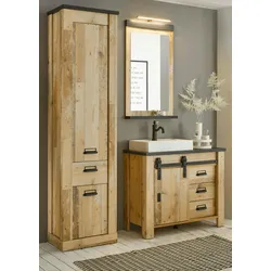 Furn.Design Badmöbel Set 5-teilig in Used Wood hell und anthrazit Badkombination MIT Waschbecken und LED Spiegellampe Stove
