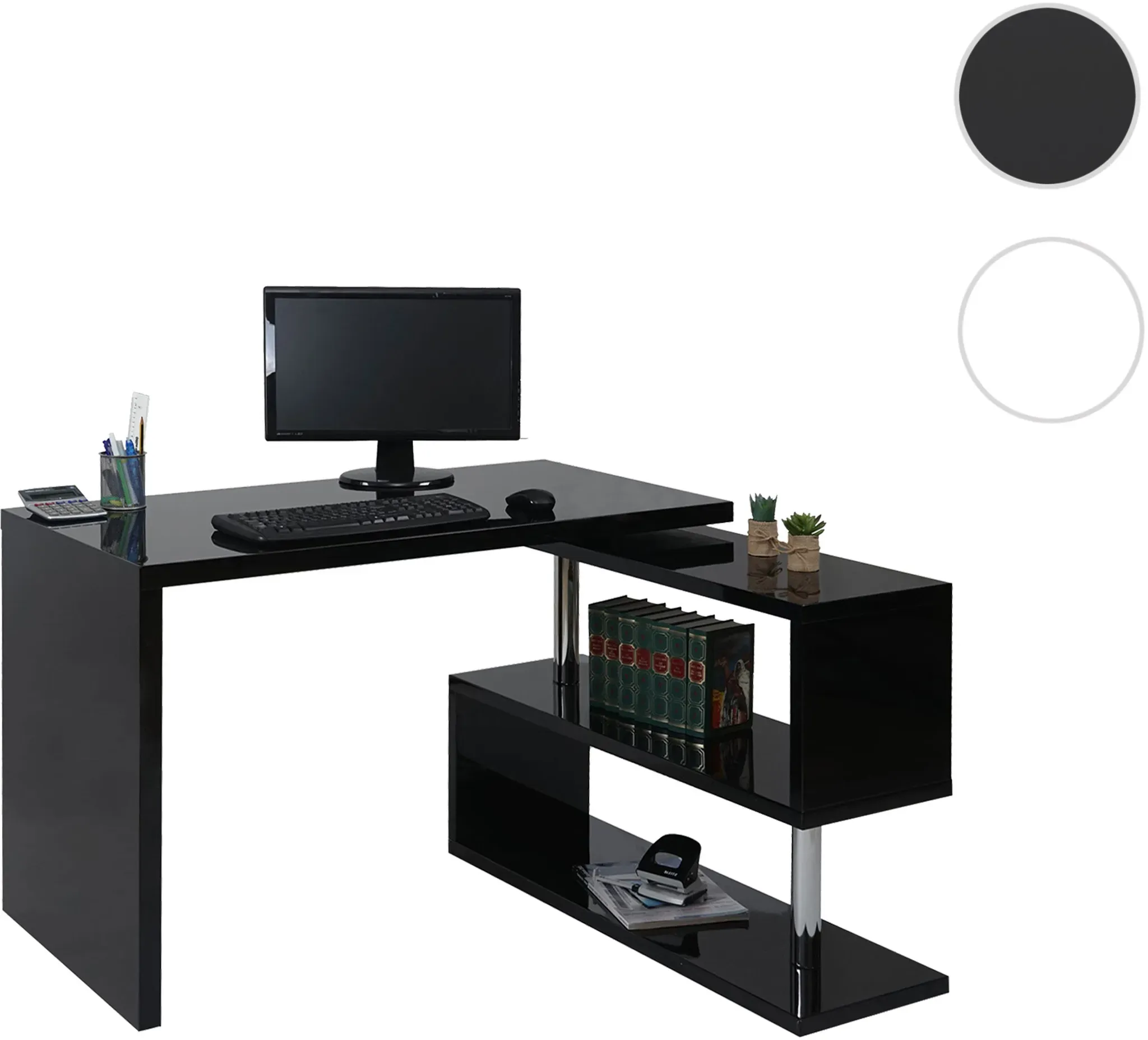 Design Eckschreibtisch HWC-A68, Bürotisch Schreibtisch, hochglanz drehbar 120x60cm ~ schwarz