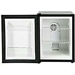 Barkühlschrank GAUKLER für 20 Dosen (330ml) | 1x Tür + LED | 40 Liter, HxBxT 54,5x40,5x44,3cm | +6/+15°C | Schwarz | + CHEFGASTRO Geschirrtuch