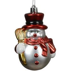 Christbaumschmuck Kunststoff 7cm Schneemann Figur Bruchfest Weihnachtsbaum Anhänger Weihnachten Weihnachtsbaumschmuck Winterfigur Snowman Weiß Rot