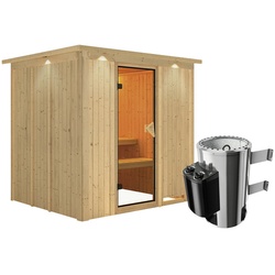KARIBU Sauna »Olai«, inkl. 3.6 kW Saunaofen mit integrierter Steuerung, für 3 Personen - beige