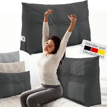 eloneo Rückenkissen 120 cm breit, Keilkissen für Bett und Sofa geeignet, dreieckiges Lesekissen, Kissen mit abnehmbarem und waschbarem Bezug, praktisches Seitenfach Handy 1 St