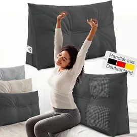 eloneo Rückenkissen 120 cm breit, Keilkissen für Bett und Sofa geeignet, dreieckiges Lesekissen, Kissen mit abnehmbarem und waschbarem Bezug, praktisches Seitenfach Handy 1 St