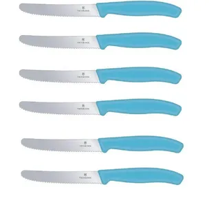 Victorinox Tafelmesser 6er-Set Tafelmesser, Brotzeitmesser, Swiss Classic, Karibikblau (6 Stück), präzise Schneide, ideal für Brotzeit, spülmaschinengeeignet blau