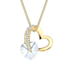 Elli Herz Glamourös Kristall 925 Silber goldfarben Damen 
