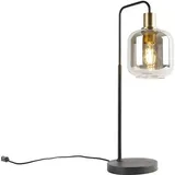 QAZQA Design-Tischlampe schwarz mit Gold und Rauchglas - Zuzanna