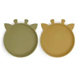 nuuroo Silikonteller Akila Giraffe 2 Stück, Olive green/Dusty yellow