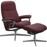 Stressless Stressless® Relaxsessel »Garda«, (Set, Relaxsessel mit Hocker), mit Hocker, mit Cross Base, Größe M & L, Holzakzent Braun, rot