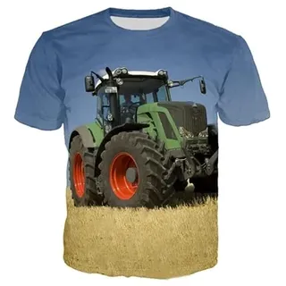 Kinder Traktor LKW bedrucktes T-Shirt Sommer 3D Grafik Bedruckte Kurze Ärmel Rundhalsausschnitt Freizeitoberteile für Jungen und Mädchen - 110