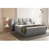 Trada Bilbao Boxspringbett mit Bettkästen H3 Pocket Matratze Kopfteil mit Dekorative Ohren Grau