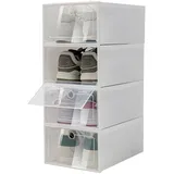 Begoniape Schuhboxen, 24er transparent-weiß Boxen Aufbewahrung, Faltbar und Stapelbar Schuhkartons 33 * 23 * 14cm, Platzsparend Schuhkartons Schuhboxen Stapelbar für Damen, Herren, Kinder