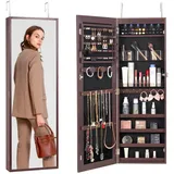 Vevor Schmuckschrank Spiegelschrank Schmuckaufbewahrung 108cm Wandmontage braun