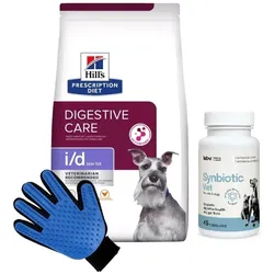 HILL'S PD Prescription Diet Canine i/d Low Fat 12kg & LAB-V Synbiotic Vet 45 Kapseln + Kämm Handschuh GRATIS