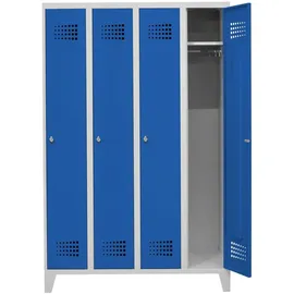 Stier Garderobenschrank Stahl 4 Abteile lichtgrau/enzianblau