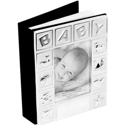 Brillibrum Einsteck-Fotoalbum Fotoalbum Baby versilbert anlaufgeschützt Babyfoto Buch mit Bilderrahmen Fotobuch für 70 Fotos Einsteckalbum 10×15 Babybuch Taufe silberfarben