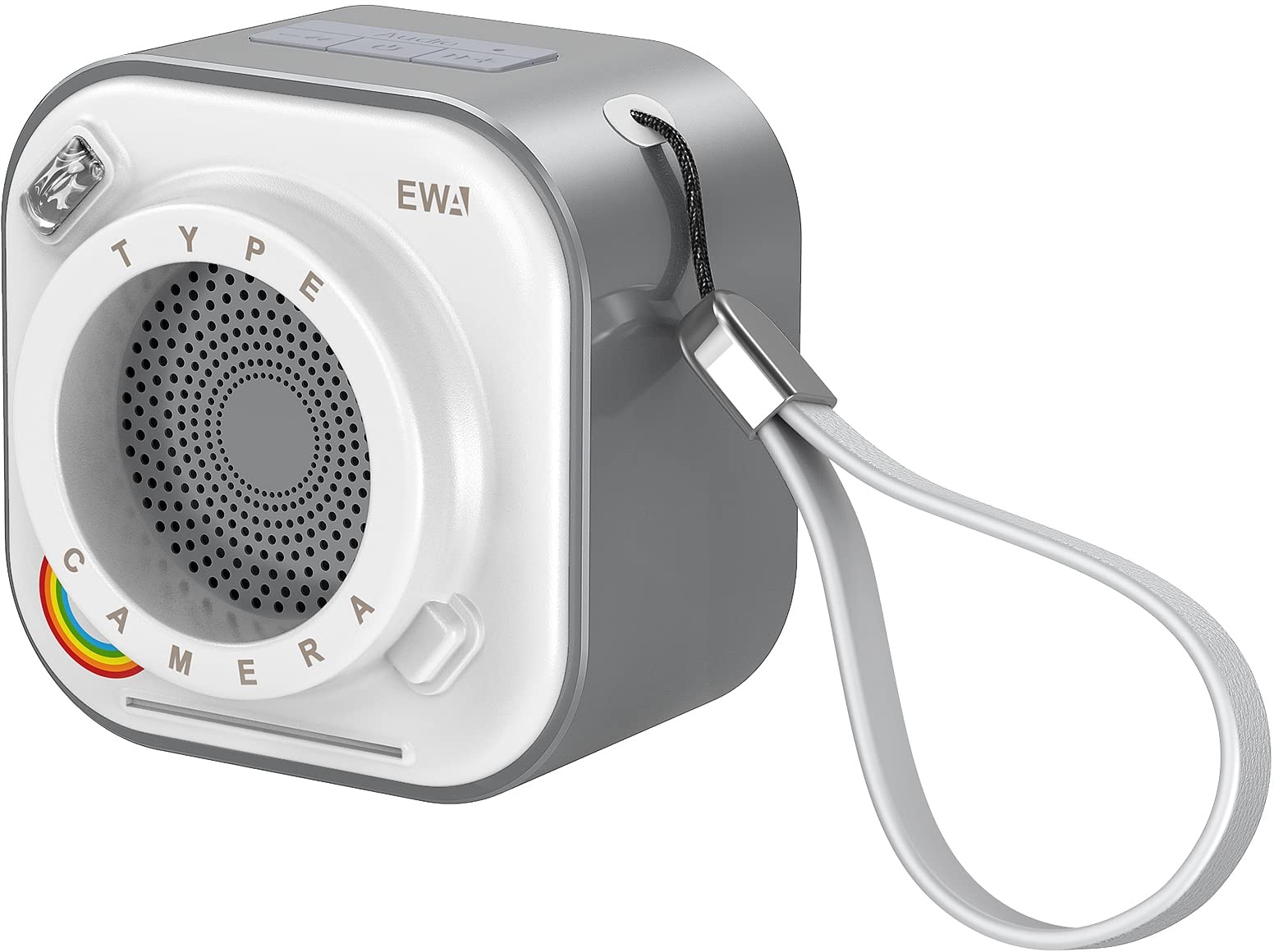 EWA Kabelloser Mini-Bluetooth-Lautsprecher mit Umhängeband, mit Bass-Radiator, einzigartiger Kamera-Look, unterstützt TF-Karten, klein Aber hohe Lautstärke, tragbar (Schwarz)