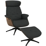 flexlux Relaxsessel FLEXLUX "Volden Fernsehsessel, verstellbarer Rücken- & Kopfstütze, drehbar", grau (dervit grau), B:83cm H:112cm T:125cm, 100% Polyester, Sessel, Relaxsessel, Rücken- und Kopfteilverstellung, Drehbar, Fuß Schwarz Armlehne Walnuss
