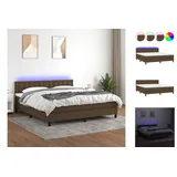 vidaXL Boxspringbett mit Matratze & LED Dunkelbraun 180x200 cm Stoff