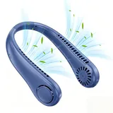 Tragbarer Nackenventilator, Halsventilator, Flexibles Silikon, 360° biegbar, Blattloser Ventilator, 3 Geschwindigkeit, Geräuscharm, Blau - Blau