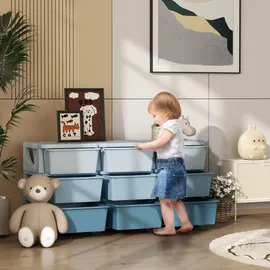 Homcom Spielzeugkiste, Blau Kunststoff, 9 Schubladen, 37x56.5x113 cm Kinder & Jugendzimmer, Kindermöbel Kinderregale