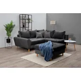 Home Affaire Ecksofa »Rice L-Form inkl. Hocker«, (Set, mit Hocker mit Bonnellfederkern, Hocker & Kissen, Ottomane beidseitig montierbar, grau