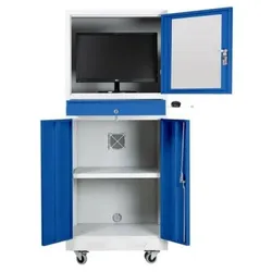 PROREGAL Industrie-PC-Schrank BEAR auf Rollen | HxBxT 170x68x60cm | Grau-Blau