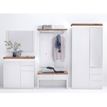 MCA Furniture Schuhschrank weiß lackiert Kommode Garderobe Romina, mit Eiche massiv, LED