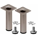 Stahlia Möbelfüße verstellbar 12cm Höhe Edelstahl-matt (2 Stück) Ø30mm Sofafuß Stahlrohrfuß Sockelfuß Schrankfuß Füße für Möbel Tischbein Rund belastbar bis 50 kg